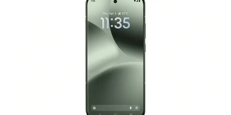 Teléfono Android con reloj en pantalla