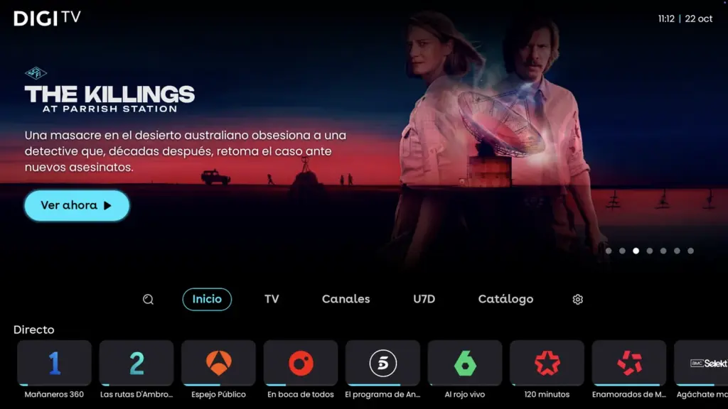 Interfaz de DIGI TV con canales en directo