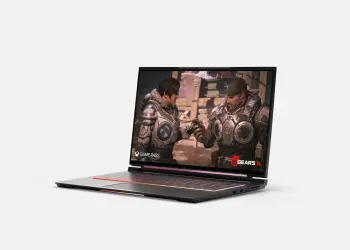 Portátil para juegos con Gears 5 en pantalla