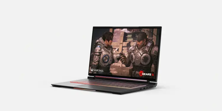 Portátil para juegos con Gears 5 en pantalla