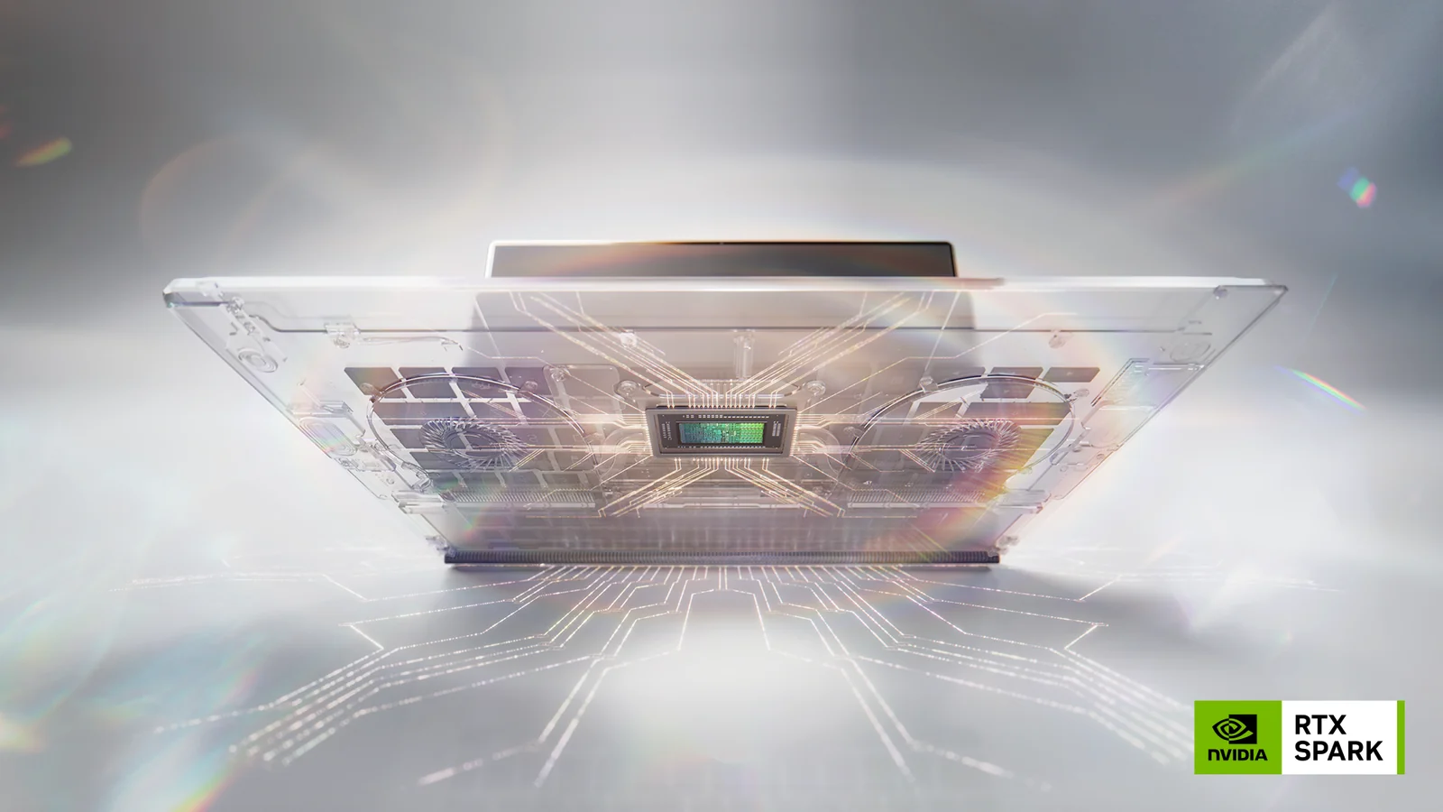 Portátil transparente con circuitos y marca RTX Spark