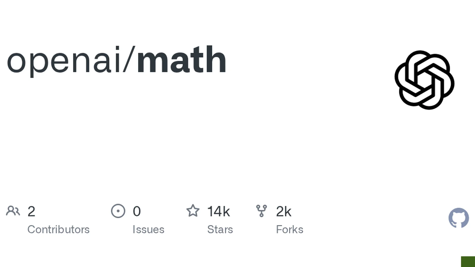 Nombre openai/math e indicadores del repositorio