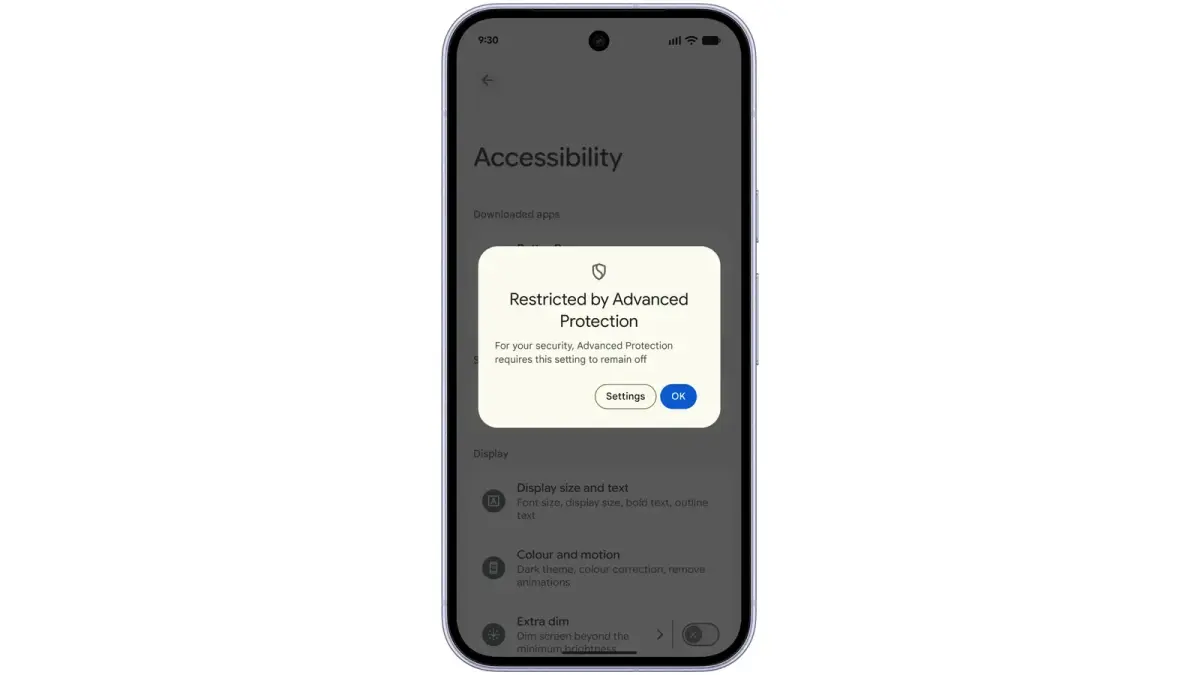 Aviso de Protección Avanzada en ajustes de accesibilidad