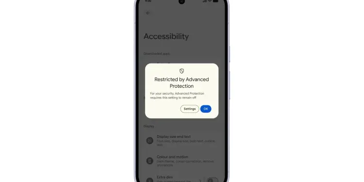 Aviso de Protección Avanzada en ajustes de accesibilidad