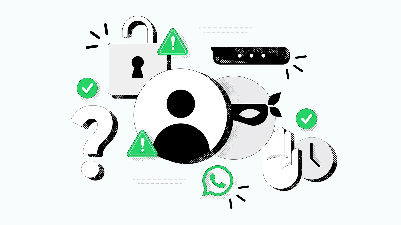 Perfil, máscara y alertas junto al símbolo de WhatsApp