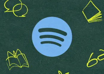 Logotipo de Spotify entre dibujos de libros
