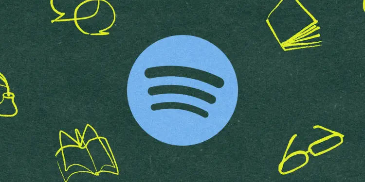 Logotipo de Spotify entre dibujos de libros