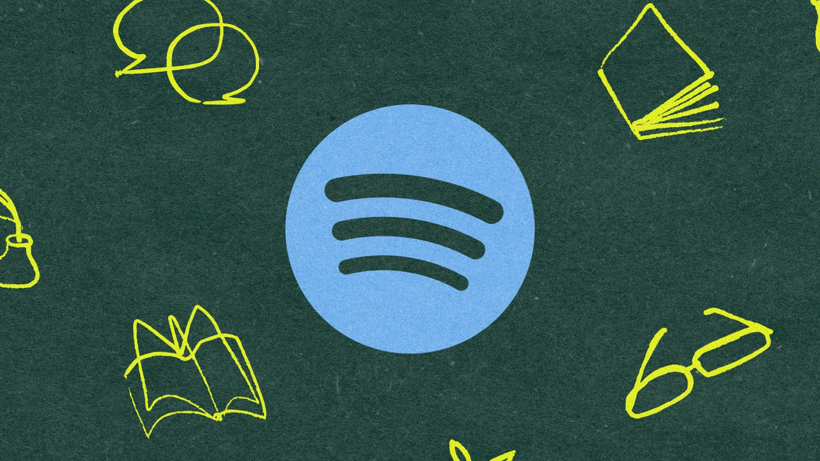 Logotipo de Spotify entre dibujos de libros