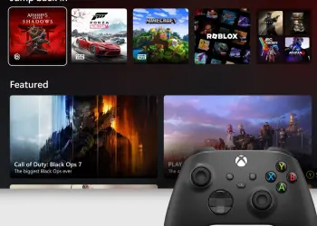 Interfaz de Xbox y mando en primer plano